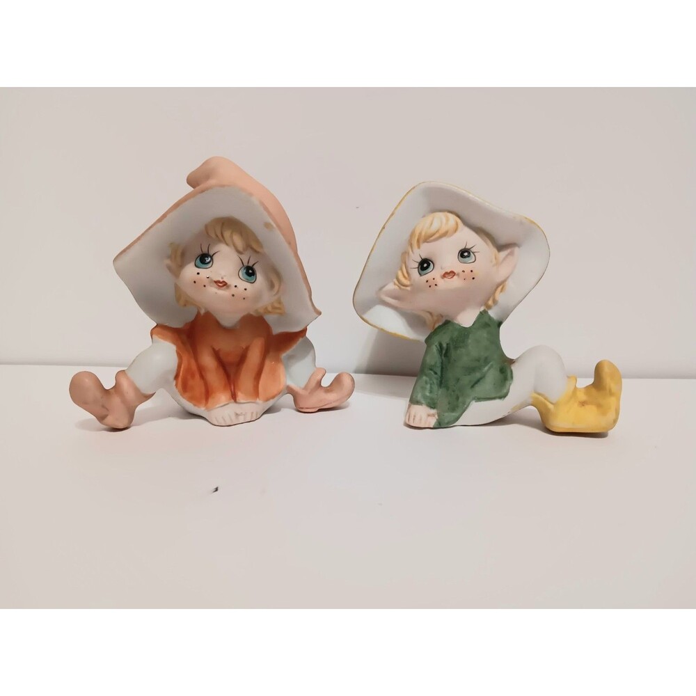 Homco Lot of 2 Pixie Elfies Fairies Ceramic Country Home Decor